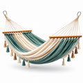 Amaca in cotone con frange verde e beige 200x150 cm