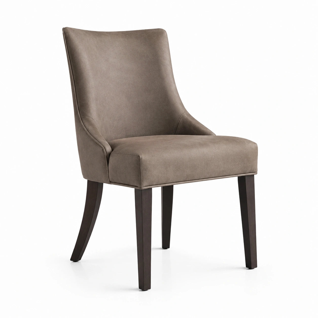 Sedia in pelle sintetica marrone con gambe in legno scuro
