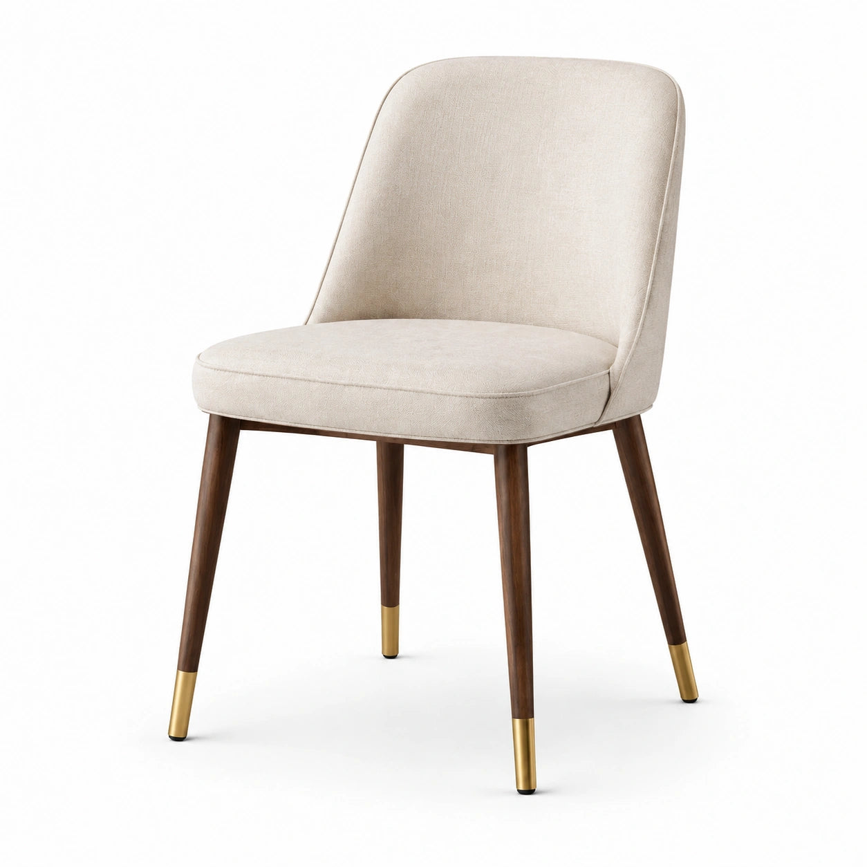 Sedia da pranzo in legno con seduta in tessuto beige e dettagli dorati