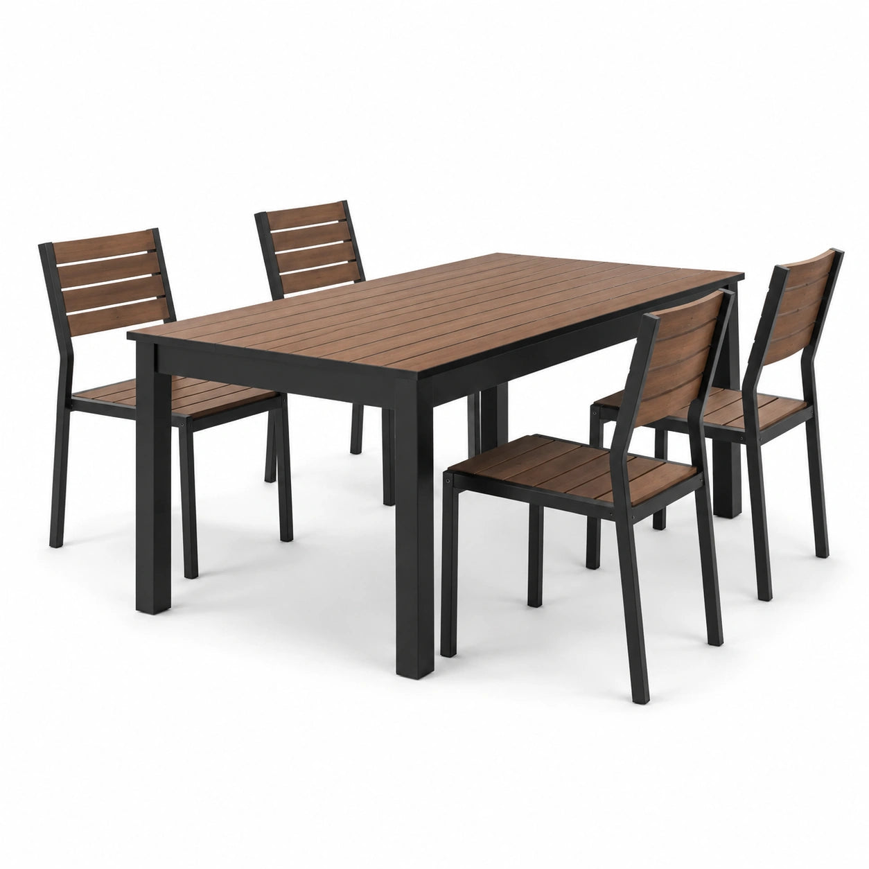 Set da pranzo per esterno in legno e metallo marrone 1 tavolo 4 sedie