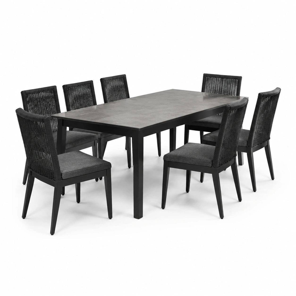 Set tavolo da pranzo in metallo e poliestere nero 7 pezzi