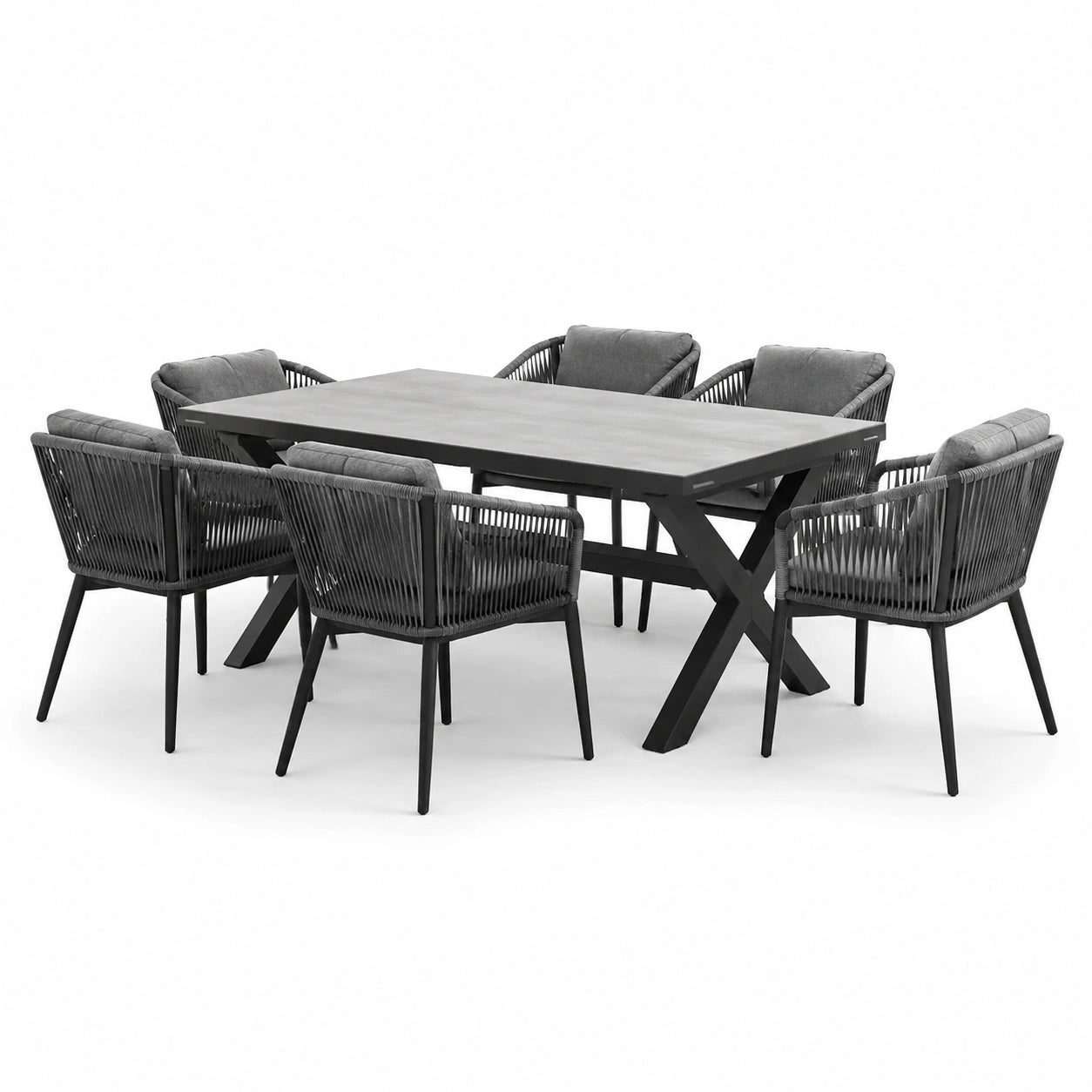 Set da pranzo da giardino in metallo, composito e poliestere grigio 7 pezzi