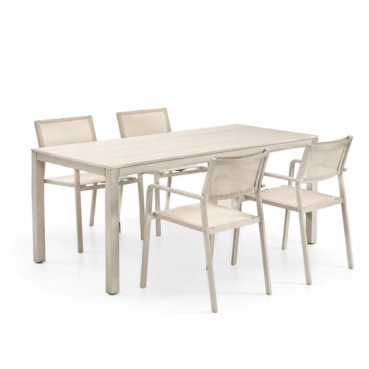 Set da pranzo in alluminio con sedie in textilene beige