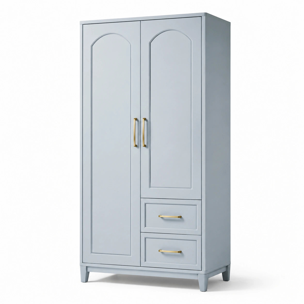 Armadio a Due Ante in Legno MDF Grigio con Maniglie in Metallo
