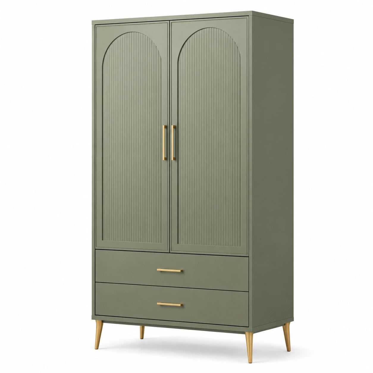 Armadio in legno MDF verde con maniglie in metallo