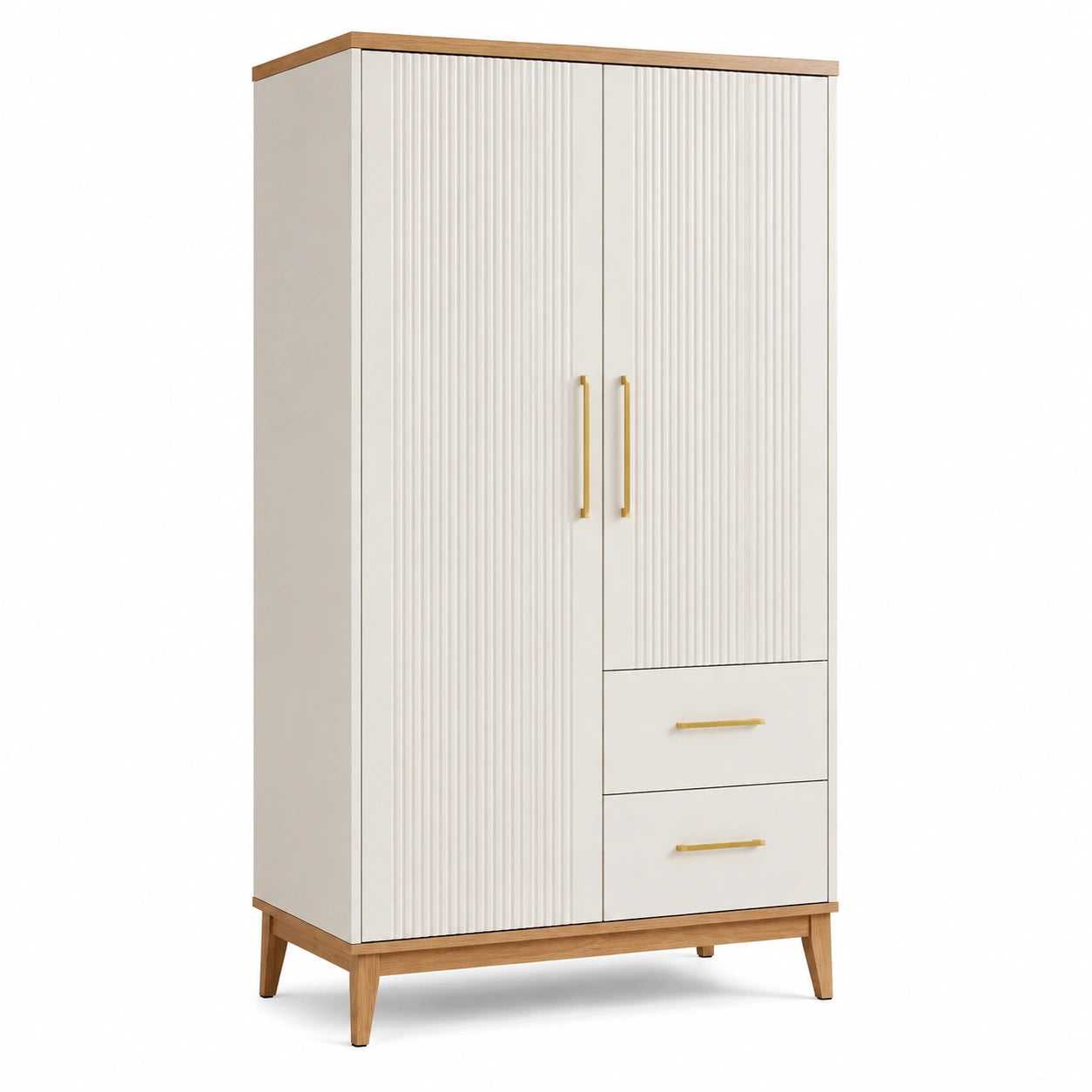 Armadio a Doppia Anta in Legno e MDF con Cassetti Bianco