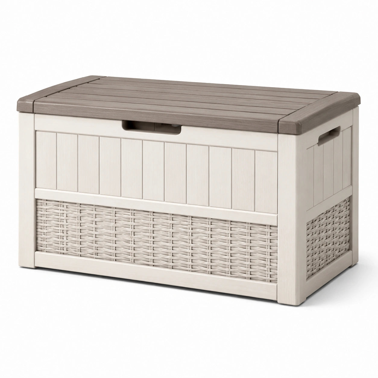 Baule da giardino in plastica con effetto rattan beige