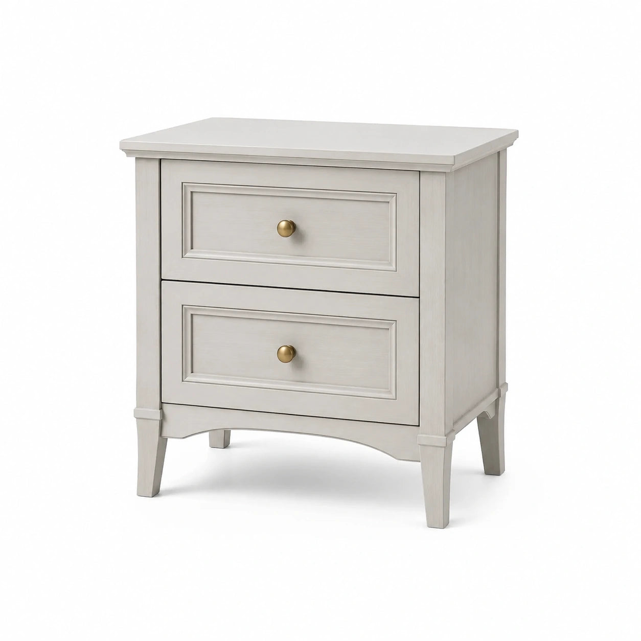 Comodino in legno con due cassetti grigio chiaro