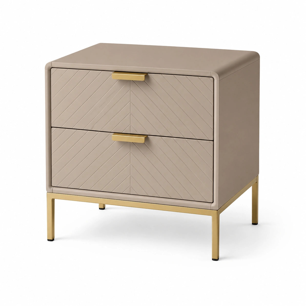 Comodino in legno composito con gambe in metallo e 2 cassetti