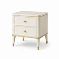 Comodino in legno MDF bianco con dettagli in metallo dorato, 2 cassetti 45x35x60 cm