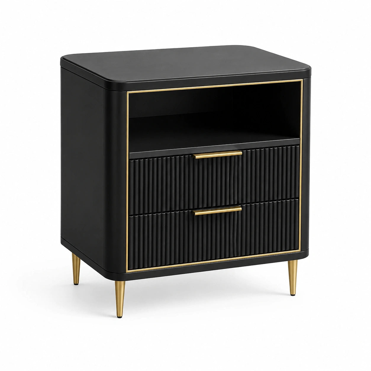 Comodino in MDF con dettagli metallici