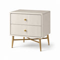 Comodino in legno e metallo bianco e oro con 2 cassetti