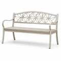 Panchina da giardino in metallo grigio con seduta in rattan sintetico